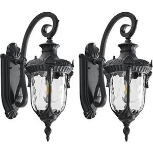 Outdoor Wall Lights, Waterproof Aluminum Porch Wall Light for Outside House, Patio, Yard, Garden, Black Gooseneck Exterior Wall Sconce, Hardwired Outdoor Acorn Shape Lantern, Water Ripple Glass, 2pack