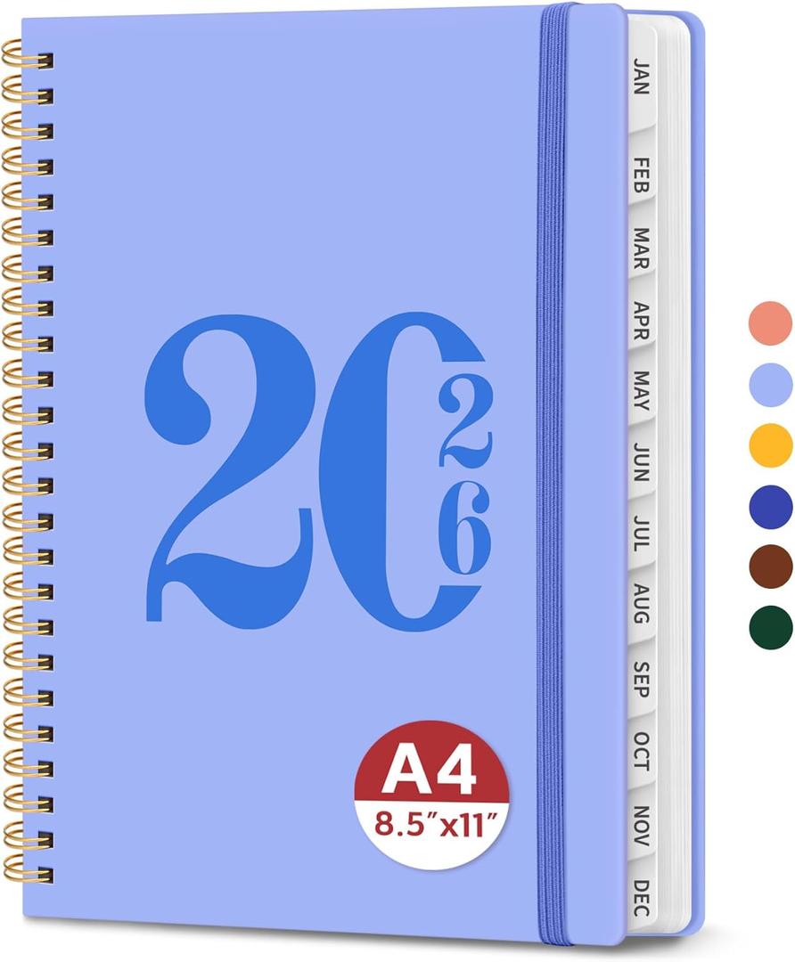 2026 Planner, Weekly and Monthly Calender Planner, Jan 2026 to Dec 2026, Hardcover 2026 Calendar Book with Tabs & Inner Pocket, Office Home School Supplies for Women & Men - A4 (8.5" x 11"), Lavender