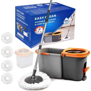 Spin Mop and Set, Detachable Double Buckets Separate Dirty Water with Stainless Steel Wringer for Floor Cleaning, Cleaning Buckets with 4 Mop Head Replacements for Household Use