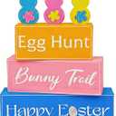 6 Pcs Easter Table Centerpiece Decor, Wooden Easter Bunny Tabletop Decoration, Tiered Tray Decor for Farmhouse, Office, Party, Kitchen, Double-Sided Easte Block Signs, Pastel Peeps Decor for Home (Easter3-egg-hunt)