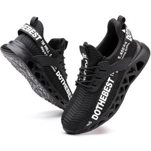 Furuian Steel Toe Sneakers for Men Women Lightweight Safety Shoes Comfortable Puncture Proof Slip On Indestructible Work Shoes (10.5 Wide Women/9 Wide Men, Black)