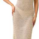 Verdusa Women's Hollow Out Crochet Beach Dress Thigh Split Bodycon Long Tank Dresses (Beige, M)