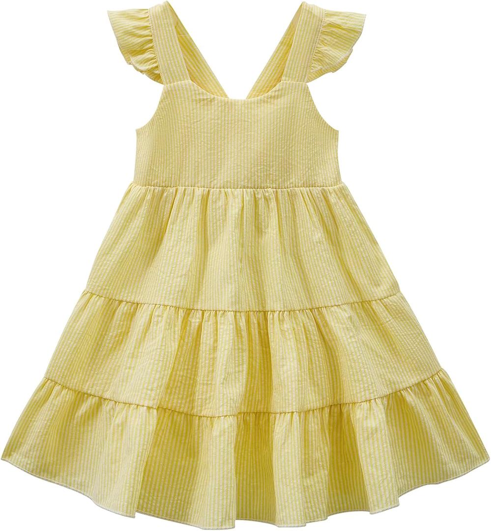 Zando Toddler Dress for Girls Ruffle Sleeveless Baby Girl Clothes Flower Girl Beach Sundress for Butterfly Little Girls Dresses Yellow Stripe XL
