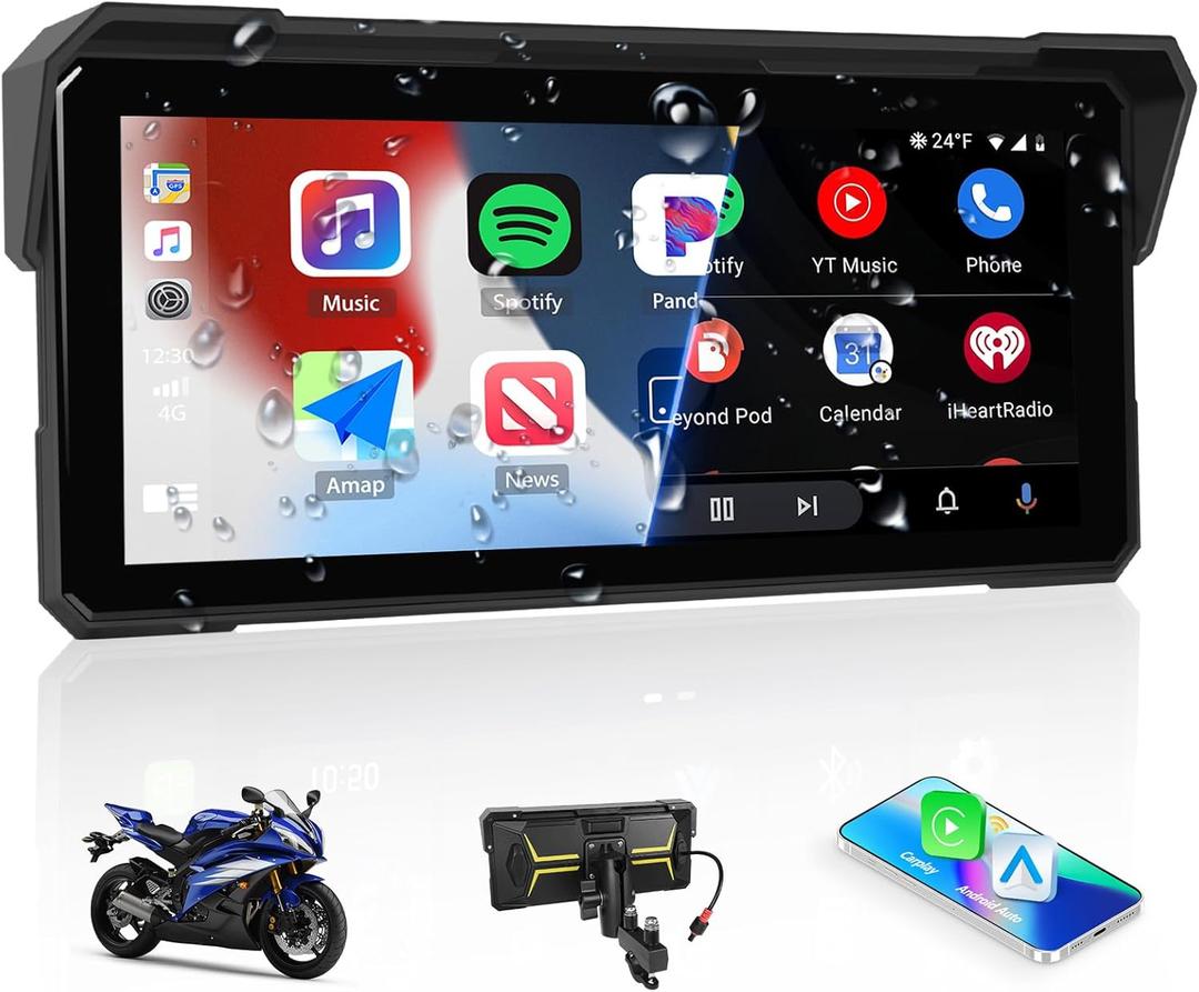 CarPlay Screen for Motorcycle, Portable Wireless Carplay/Android Auto for Motorcycle,8.1 inch IPS Waterproof Portable Radio GPS Display for Motorbike with Mirror Link, Bluetooth, EQ,TF Port