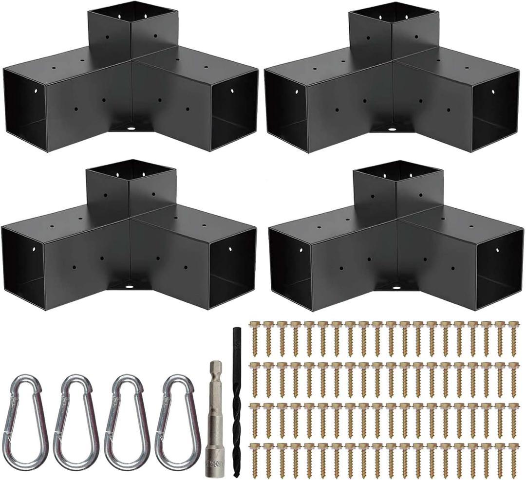 Pergola Brackets 4x4, Large-Body 3-Way Right Angle Corner Bracket for 4x4 Lumber, Actual 3.6 x 3.6 in Inner Size, Heavy Duty Pergola Kit for Gazebo, Patio & Backyard Builds