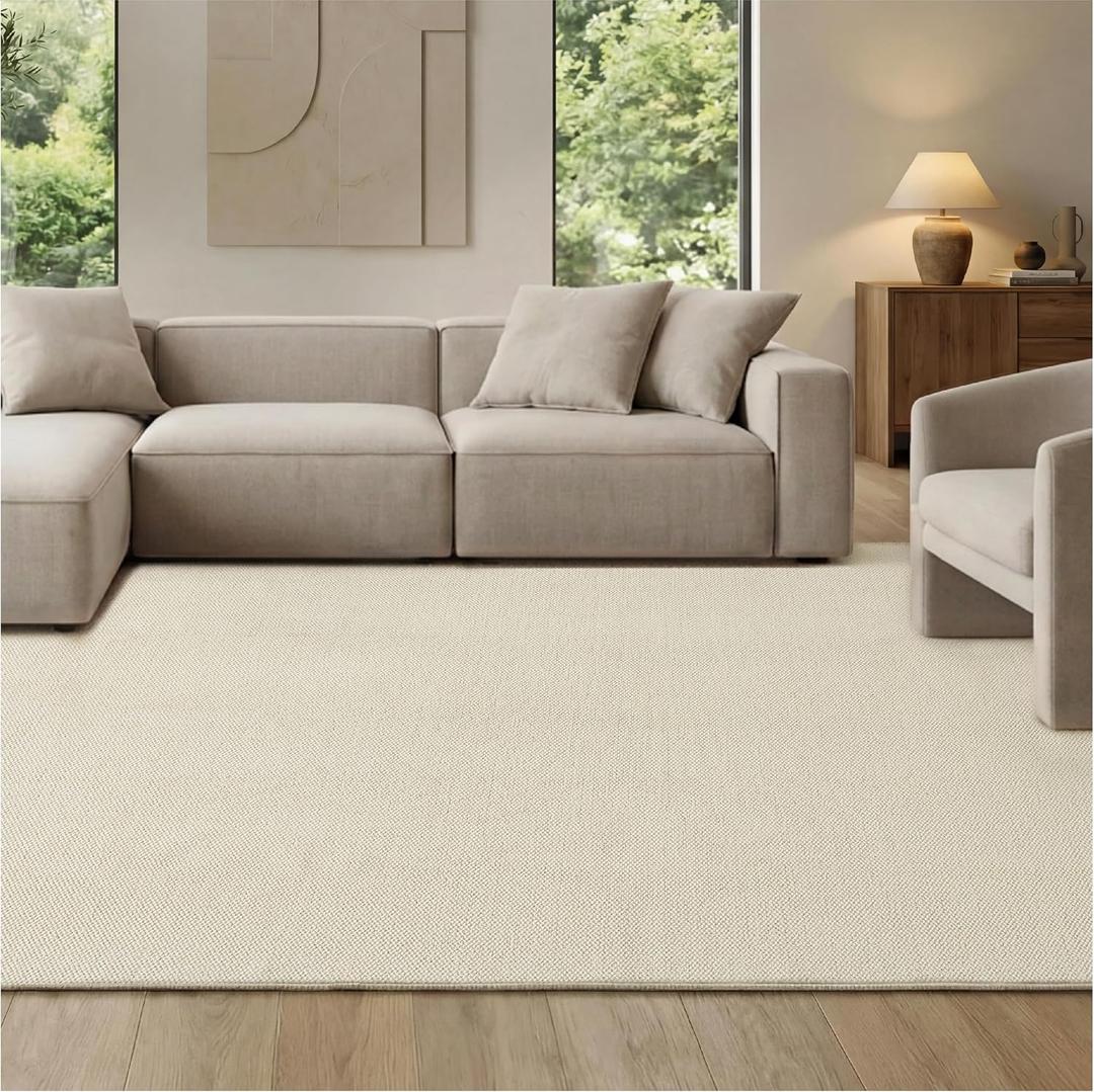 Bedsure 6x9 Faux Wool Area Rugs for Living Room, Machine Washable Carpet, Non-Slip Backing, Pet Friendly Throw Rug for Bedroom Dining Room, Ivory