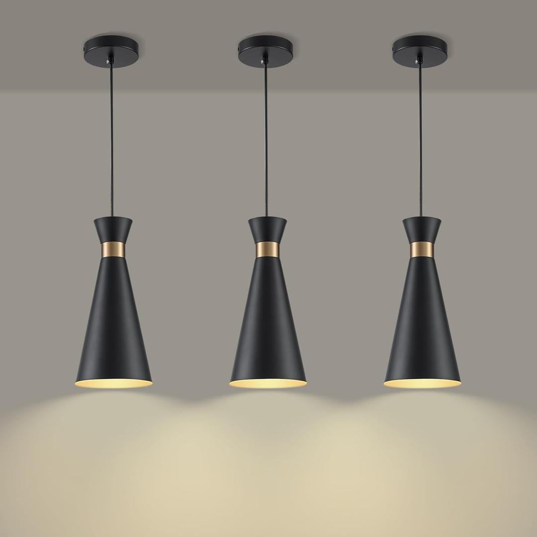 2026 New 3 Pack Pendant Lights Kitchen Island Black Gold, 5.9" Mini Modern Island Lights for Kitchen Pendant Light fixtures Adjustable Hanging Small Farmhouse Kitchen Island Lighting for Sink Bar