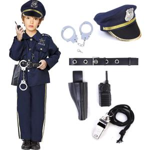 Acekid Police Costume for Boys Halloween Police Officer Costume for Kids (M(8-10))