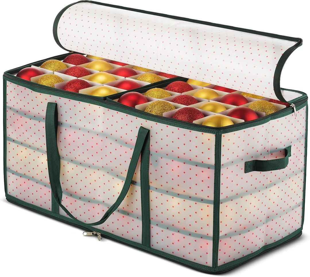 ZOBER Christmas Ornament Storage Box Plastic - Stores 128 3" Ornaments with Individual Trays - Ornament Organizer Storage Box, Durable Christmas Containers Holder - Green, 25.4x13.3x13.5