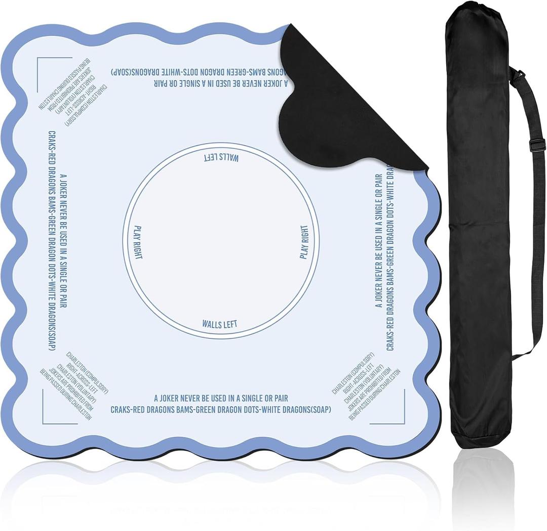 Scalloped Mahjong Mat Set with 1 Carrying Bag Anti Slip Noise Reduction Gaming Mat 31.531.5 Inch Blue Gaming Tablemat Mahjong Accessories Gifts Multi Purpose Game Table Cover for Board Tile Games