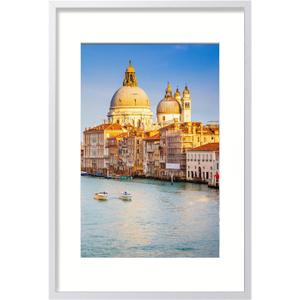 wyooxoo 24x36 Poster Frame Made Of Solid Wood White Picture Frames Display Pictures 20x30 with Mat or 24x36 Without Mat Colorful Frame For Horizontal Vertical Wall Mounting
