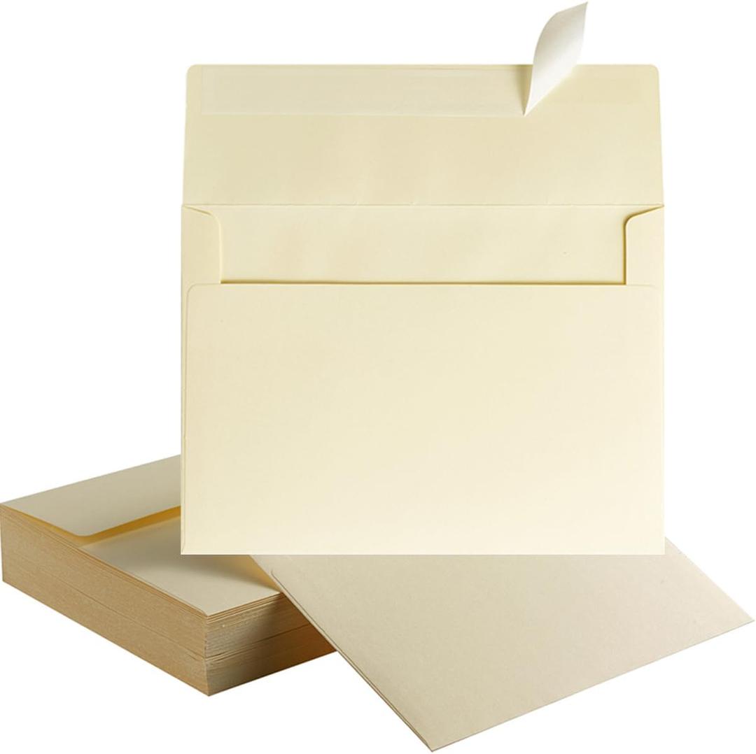 50 Pack 5 x 7 Envelopes Cream Self Seal for Wedding, Party Invitations, Greeting Cards, Announcements, Photos, 5.24 x 7.21 Inches (Cream)