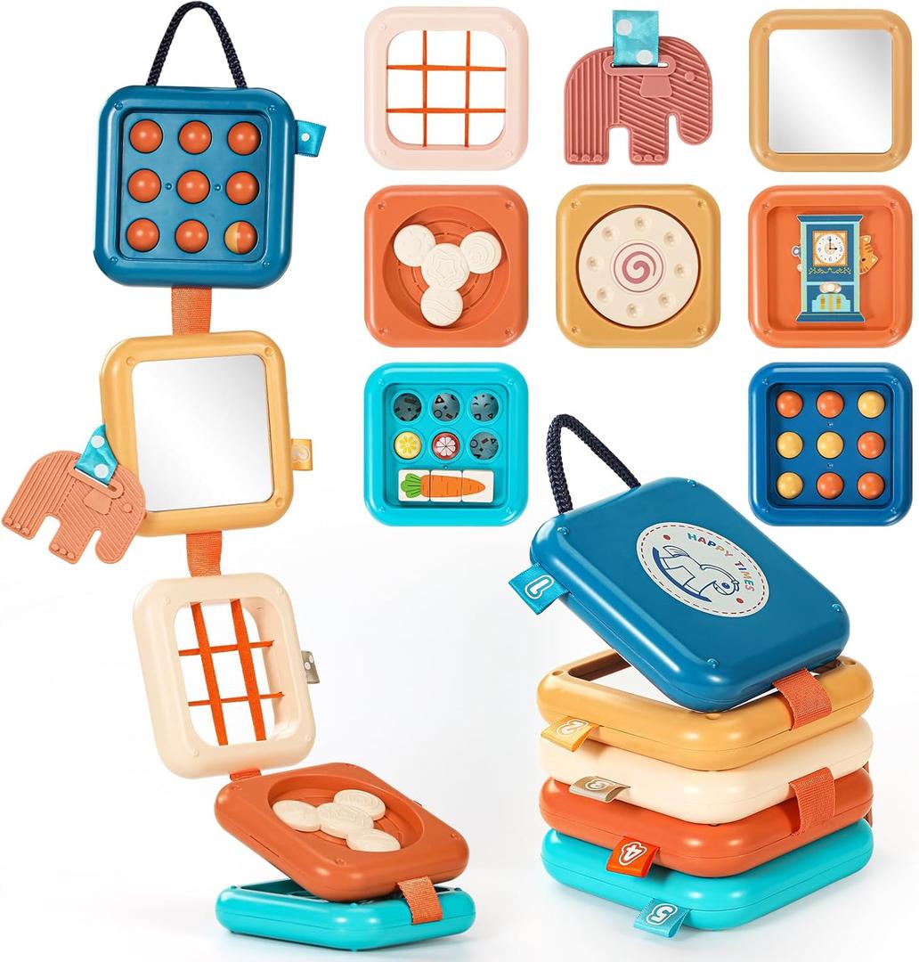 Busy Board for 1 Year Old, Travel Toys for Toddlers 1-3, Montessori Busy Board - Car Airplane Essentials, Sensory Activity Cube Birthday Gifts for Baby Infant Boy Girl