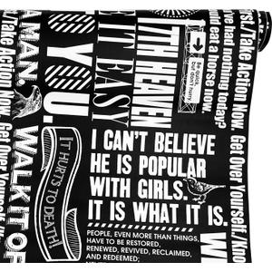 LovingWay 14.7 feet Wallpaper Roll Retro Newspaper Shelf Liner 17.7x177 Inch White Text Office File Cabinets Lining Black Paper Christmas Wall Decor