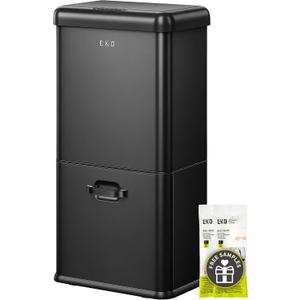 EKO Vintage 50L / 13.2 Gallon Motion Sensor Trash Can, Dual Compartment 32L + 18L Stainless Steel Kitchen Garbage Bin, Touchless Automatic Waste & Recycling Bin with Lid for Home Office, Matte Black