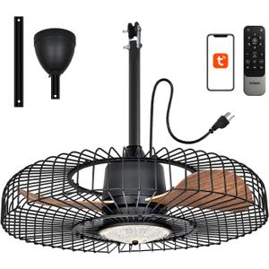 Orison Outdoor Ceiling Fans with Lights for Patio, 24" Weatherproof Ceiling Fan, Gazebo Fan Remote & APP Control, 3CCT Dimmable,Caged Plug in Ceiling Fan with Hanging Hook for Pergola Porch Canopy
