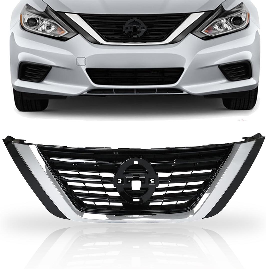 PartsFlow Front Bumper Air Intake Grille Chrome Shell W/Black Insert Upper Grill Assembly Compatible With 2016 2017 2018 Nissan Altima NI1200283