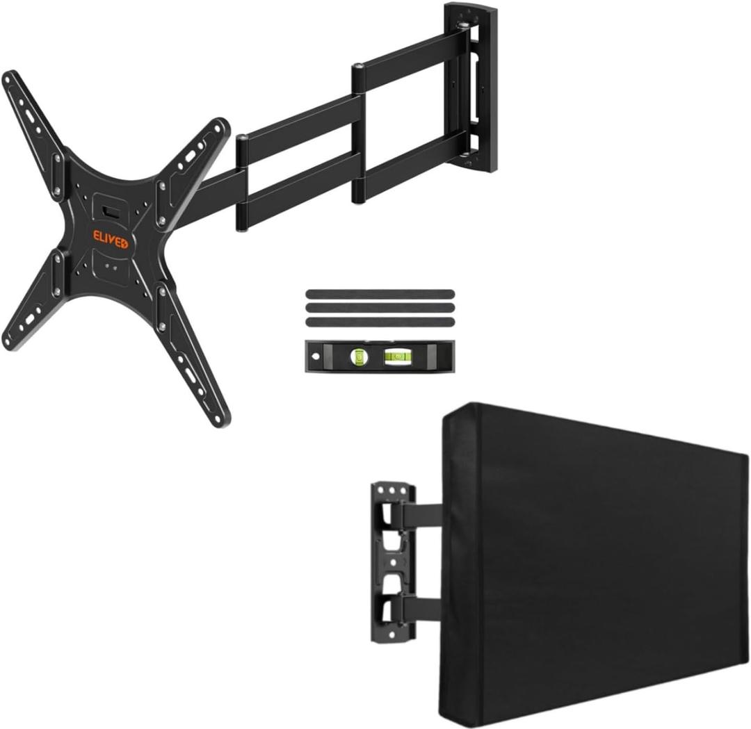 ELIVED Outdoor Long Arm TV Wall Mount for Most 26-65 Inch TVs, 37.4 Inch Long Extension TV Mount Swivel and Tilt, Max VESA 400x400mm, Full Motion Weatherproof Wall Mount tv Bracket Holds up to 77 lbs. YD3018-OD