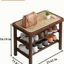 Bamboo Shoe Rack Bench with Rattan Seat, 3-Tier Shoe Storage Bench, Entryway Bench for Hallway Walnut-23.62 inches