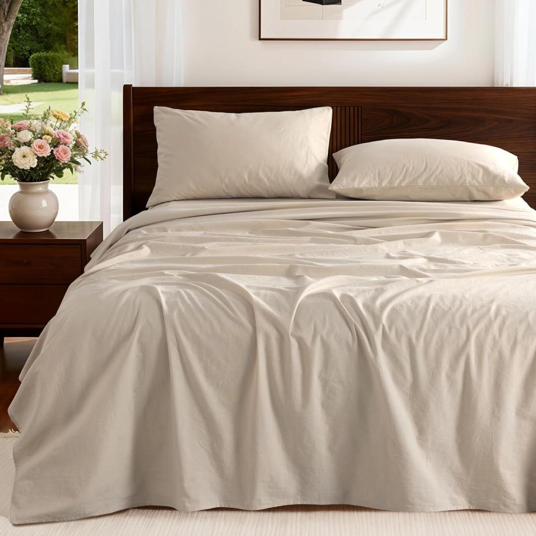 100% French Pure Linen Sheets Queen Size, Breathable, Soft and Durable Pure Linen Sheets, 16 Inch Deep Pocket - 4 PC (Linen,Queen)