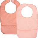 Tiny Twinkle 2-Pack of Premium Bibs for Adult Men, Women and Teens; Clothing Protector for Elderly and Special Needs (Large, Peach, Terracotta)