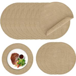 50pcs Round Burlap Placemats, 11.8in Reusable Jute Table Mats Heat Resistant Placemats Country Table Decor for Wedding Party Farmhouse Rustic Dinner Setting