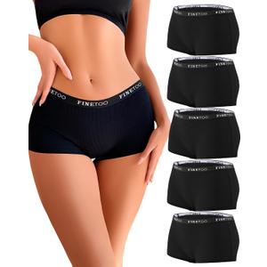 FINETOO Boyshort Underwear for Women Cotton Boxer Briefs Full Coverage Ladies BoyShorts Panties 5 Pack (Black, M)
