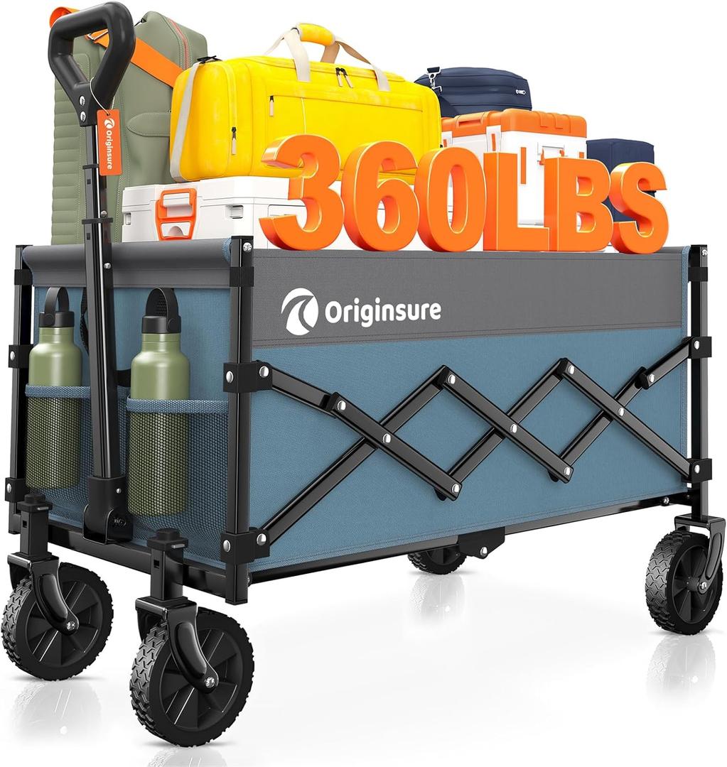 Collapsible Wagon Cart Foldable - Lightweight Portable Heavy Duty Folding Beach Wagons with Wheels - Outdoor Utility Carts for Grocery, Camping, Shopping with Large Capacity - Grey&Blue