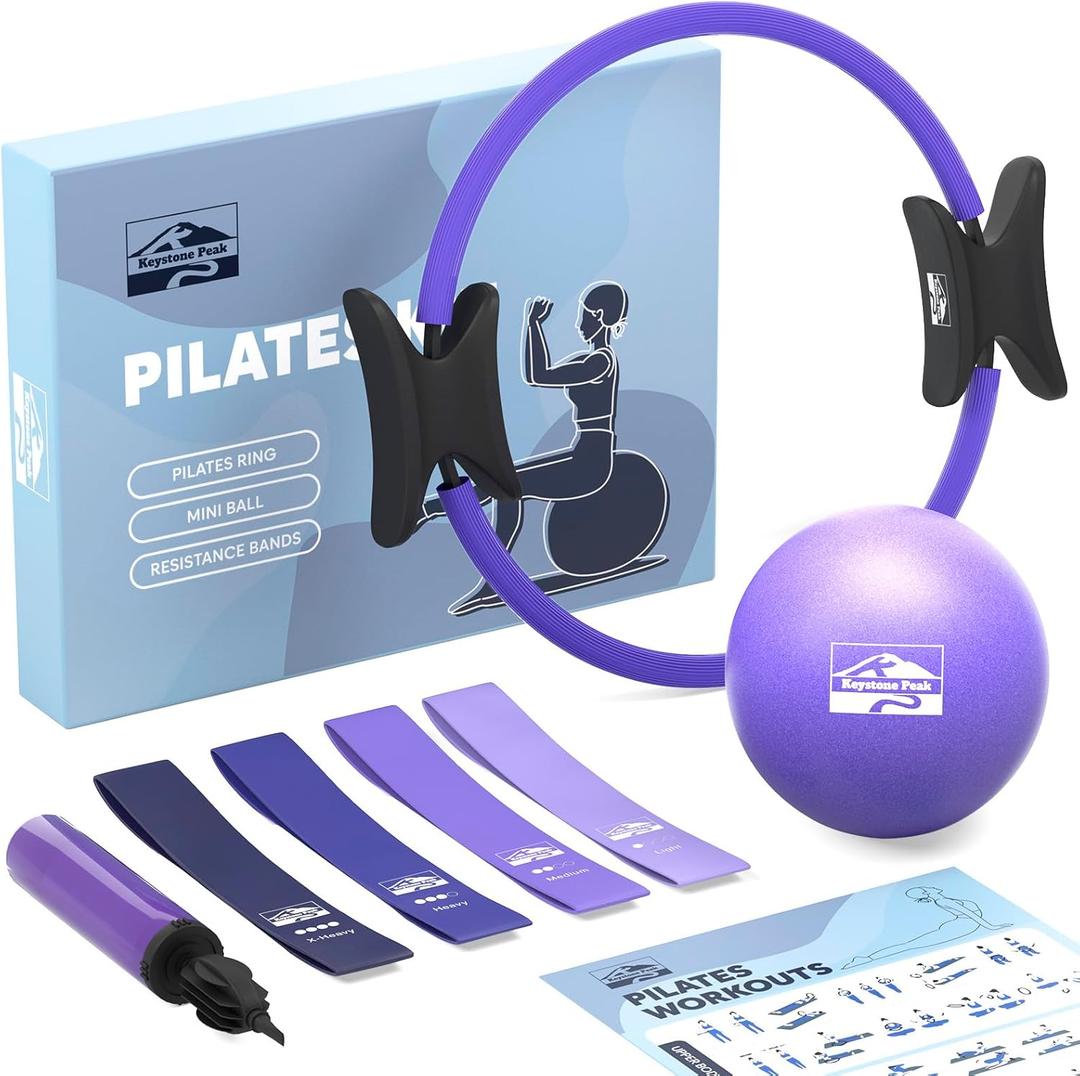 Pilates Ring and Ball Set, at Home Pilates Kit with 14" Exercise Ring, Mini Ball (Purple)
