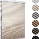 MYshade Cordless Blackout Cellular Shades for Windows, Honeycomb Window Shades with Thermal Insulation, Child & Pet Safe Room Darkening Shade, Easy Install, 34" W x 64" H, Beige