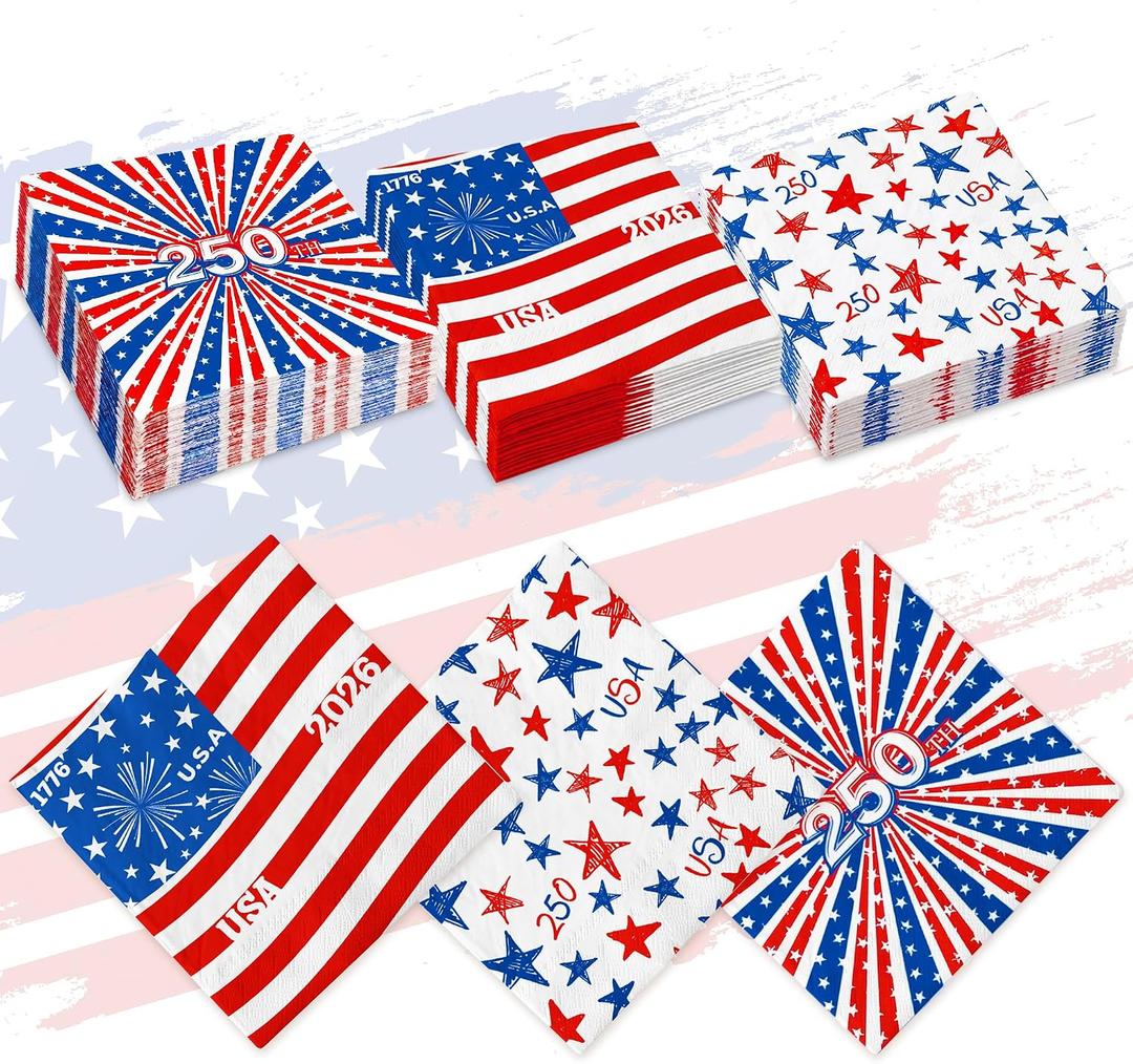 60Pcs Patriotic Disposable Napkins 4th of July, Independence Day, Memorial Day & Election Day American Flag Paper Napkins for Party Decorations