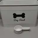 Dog Food Container Airtight 15 lb (50 Cup) Capacity with Metal Scoop - Cute Airtight Dog Food Storage Container with Bamboo Lid - White Metal Kibble Storage Bin for Dogs up to 100 lbs - Big Pet Jar