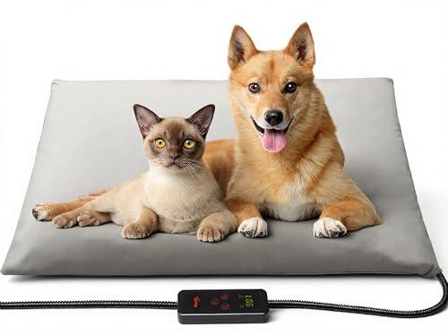 Toozey Large Heated Pet Mat 35x24 in - Waterproof, Chew Resistant, 6 Temp Settings with Timer, Indoor Use for Dogs and Cats