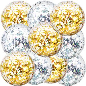 Civaner 10 Pcs Inflatable Glitter Beach Balls 16 Inch Large Sparkly Confetti Pool Balls Clear Blow up Balloon Toys for Wedding Baby Shower Birthday 2026 New Year Party Decoration(Gold, Silver,Glitter)