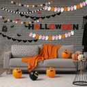 2 x Breling 4 Pcs Halloween Ghost Garland Banner Pink Black White Orange Ghost Bats Pompom Stars Hanging Banners Halloween Party Banner Decorations for Houses Doorways Haunted Indoor Outdoor Home Decor