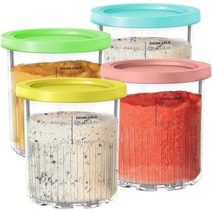 For Ninja Creami Deluxe NC500 NC501 Series Ice Cream Makers, BPA-Free & Dishwasher Safe, 24oz Pints with Color Lids (4 Pack), 11-in-1 XL Family Size Storage Containers for Ninja Creami Deluxe Pints (Yellow/Pink/Green/Blue)