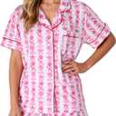 Pajamas for Womens Set Summer 2 Pece Pjs Matching Shorts Set Loungewear Palm Sleepwear for Beach Vacation, Holiday, Large