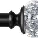 Black Curtain Rods 32 to 58 Inches (2.6-4.8ft), USFOOK 7/8 Inch Telescoping Splicing Drapery Rods for Windows 20 to 54 Inch, Decorative Translucent Finials