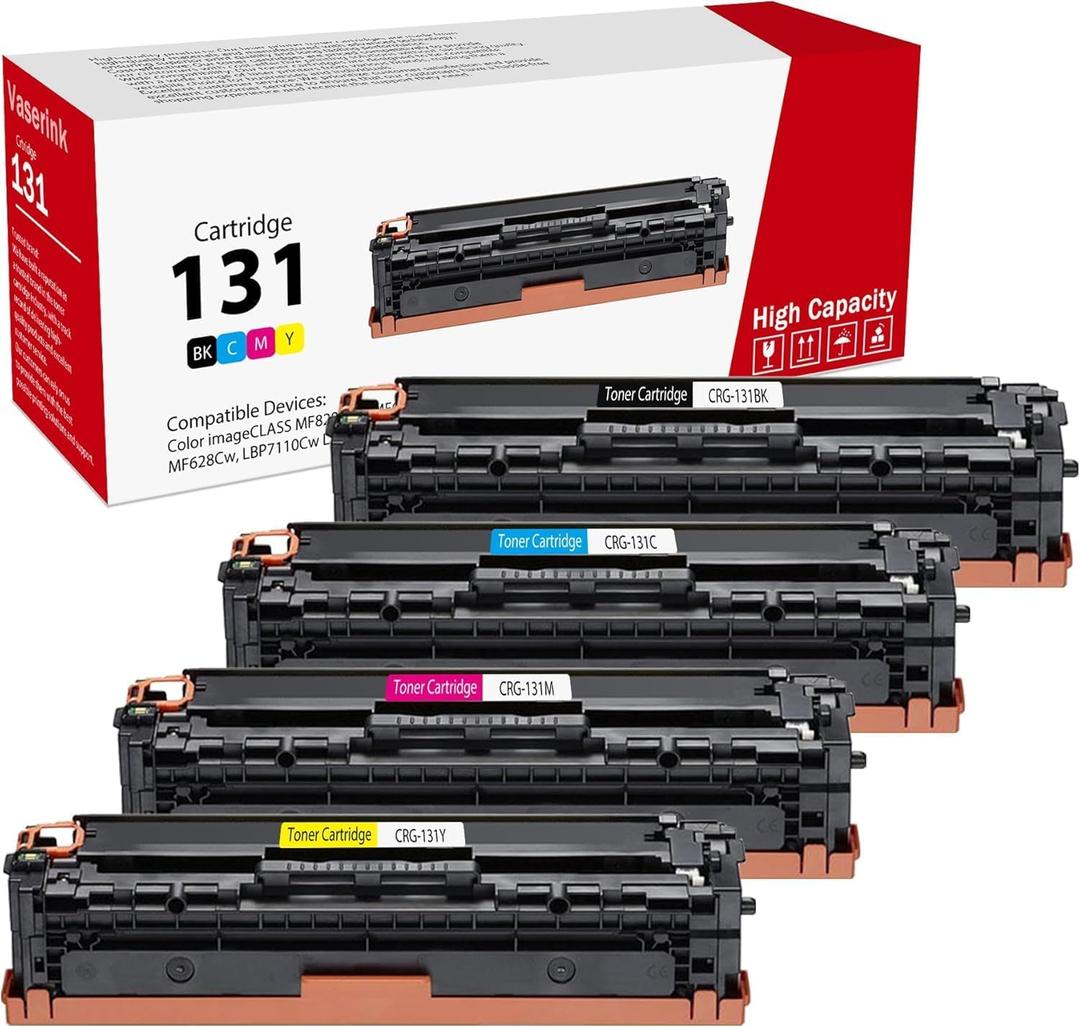High-Yield 131 Toner Cartridges 4 Pack (Black, Cyan,Magenta, Yellow) Vsenk Compatible 131BK 131C 131M 131Y Toner Replacement for 131 Color imageCLASS ME8280CW ME624CW ME628Cw Printer