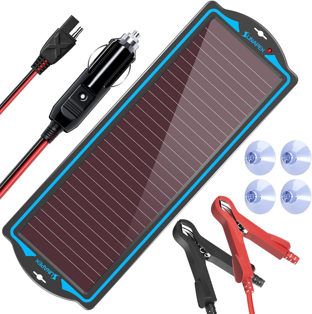 SUNAPEX 12V Solar Battery Charge: Waterproof Portable Solar Panel Kit - Battery Maintainer Trickle Charger - with Upgrade Built in Charge Controller for Car Boat RV Trailer Automotive Motorcycle