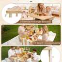 48" X 24" Boho Low Picnic Table, Portable Wooden Picnic Table with 3 Adjustable Heights, Natural Pine Wood Floor Table for Camping, Weddings, Beach & Family Gatherings, Seating for 2-4 People