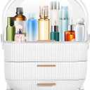 RMAN Makeup Organizer for Vanity Make up and Cosmetics Storage with Lid and Drawers Skincare Organizers Display Cases for Countertop Bathroom Dresser (Style A White)