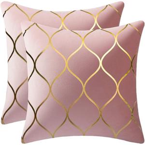 Gold Velvet Throw Pillow Covers: 2 Pack 18x18 Inch Square Decorative Pillow Cases for Bedroom Sofa Couch Living Room, Pink