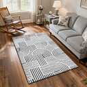 SHACOS Soft Cozy Fluffy Arch Pattern High Low Pile Rugs 3'x5' Non Slip Washable Scandinavian Minimalist Rug Modern Geometric Arc Carpet for Living Room Bedroom Dining Room, Black/White