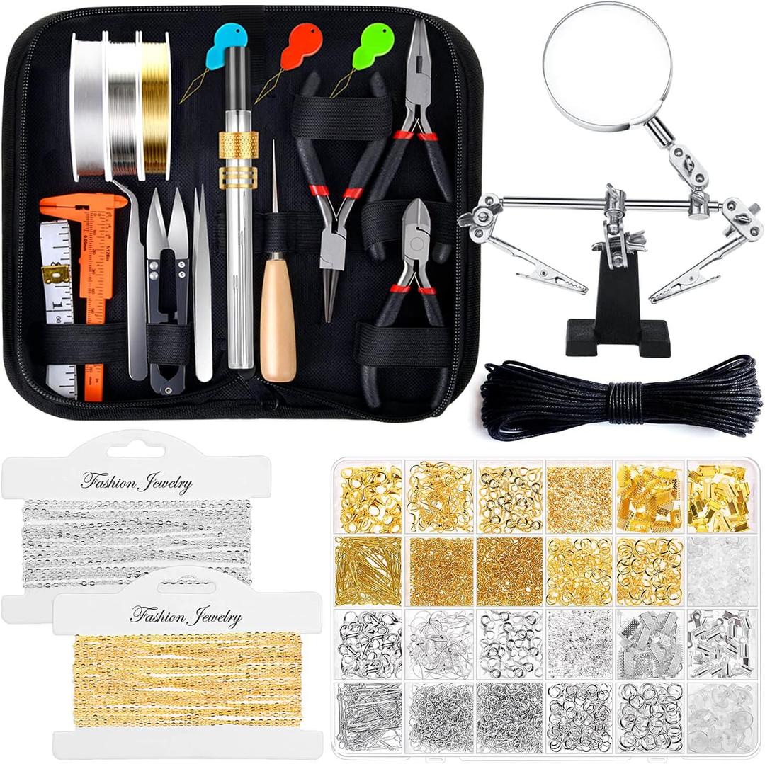 shynek Jewelry Making Supplies Kit for Adults, Jewelry Making Tools with Earring Hooks, Findings, Wires, Chains and Helping Hands for Crafts Making and Repair