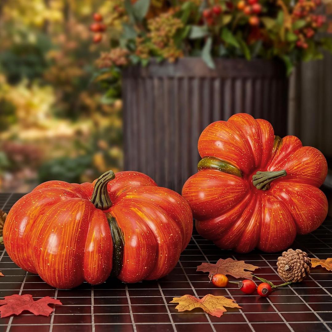 Liliful 2 Pcs 12 Inch Fall Large Artificial Pumpkin Crafts, Orange