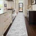 3x20 Washable Runner Rug for Hallway, Non-Slip Long Hallway Runner for Entryway, Soft Vintage Kitchen Mats for Floor, Abstract Dining Room, Bedroom, Living Room Rugs(3'x20', Grey/Ivory)