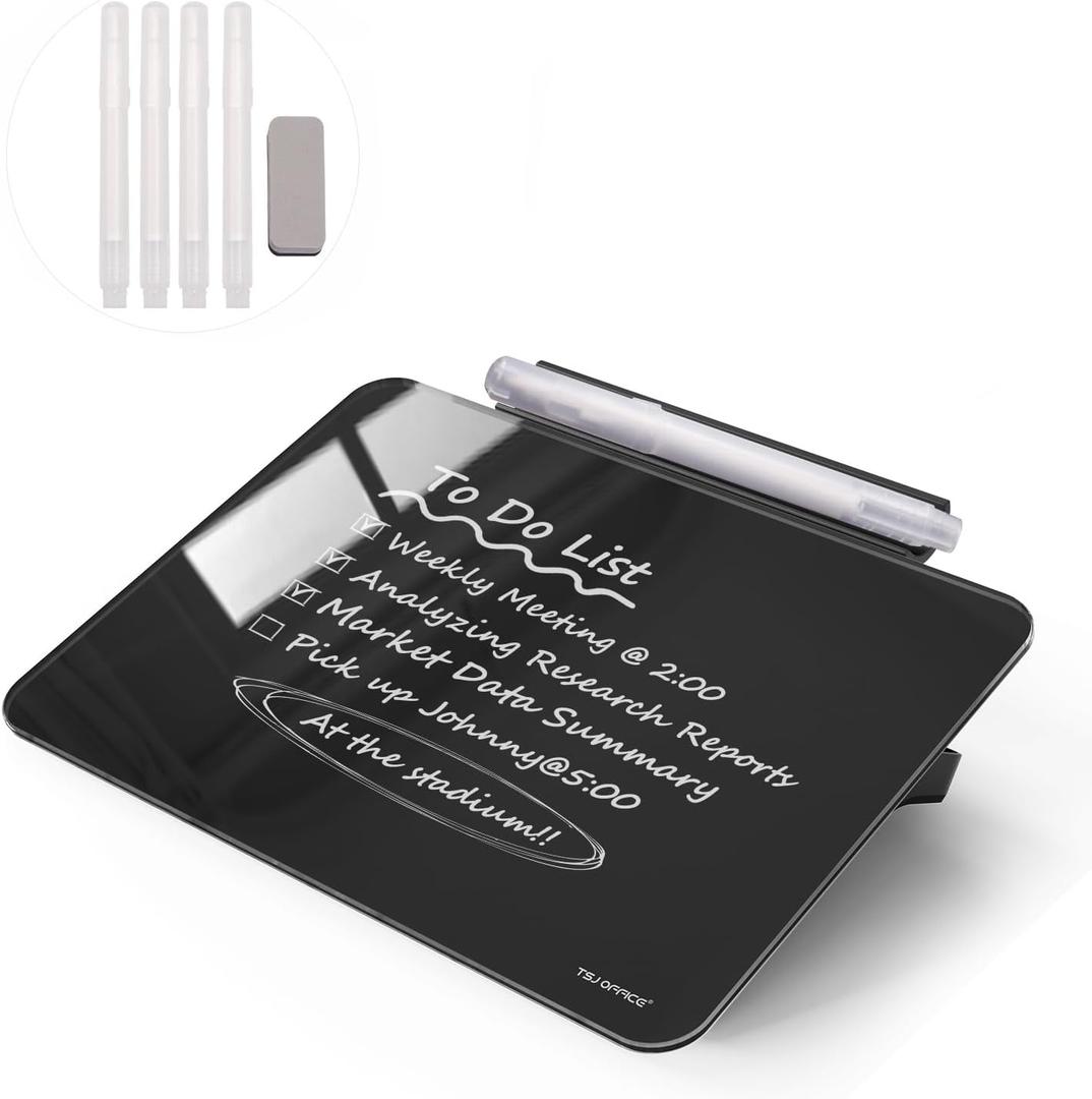 Small Desktop Glass Dry-Erase Whiteboard - 8 X 6 Inches Tabletop Easel Whiteboard with Stand, Desk Board Buddy for Artist, Teacher and Student