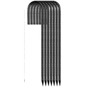 Ground-Stakes-Heavy-Duty-12 inch, J-Hook Rebar Stakes Black Coated Anti-Rust 5pcs Garden Stakes Metal Ground Anchors for Garden Dog Fence Chicken Coop Christmas Decorations Deer Fence