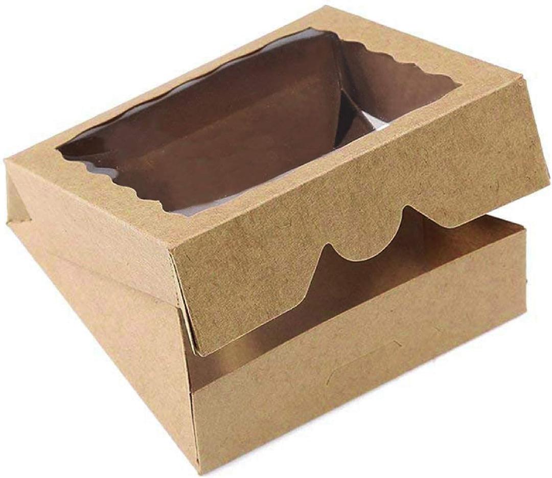 ONE MORE [15pcs] 9inch Kraft Bakery Boxes, Large Pie Boxes with PVC Window Natural Disposable box for Cookie 9x9x2.5inch,15 of Pack
